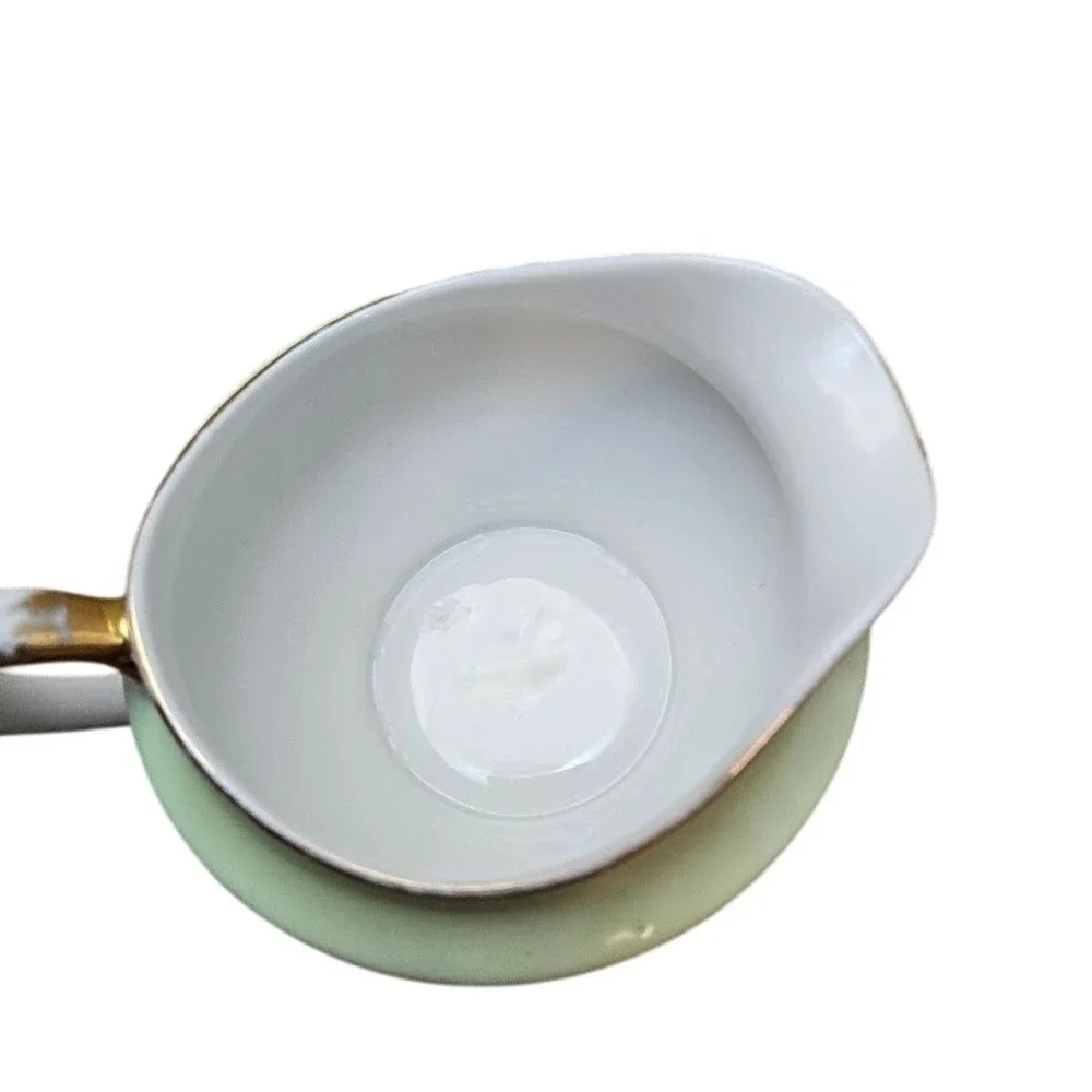 Vintage Nippon Hand Painted Sugar Bowl Creamer Set White-Pale‎ Green-Gold Trim